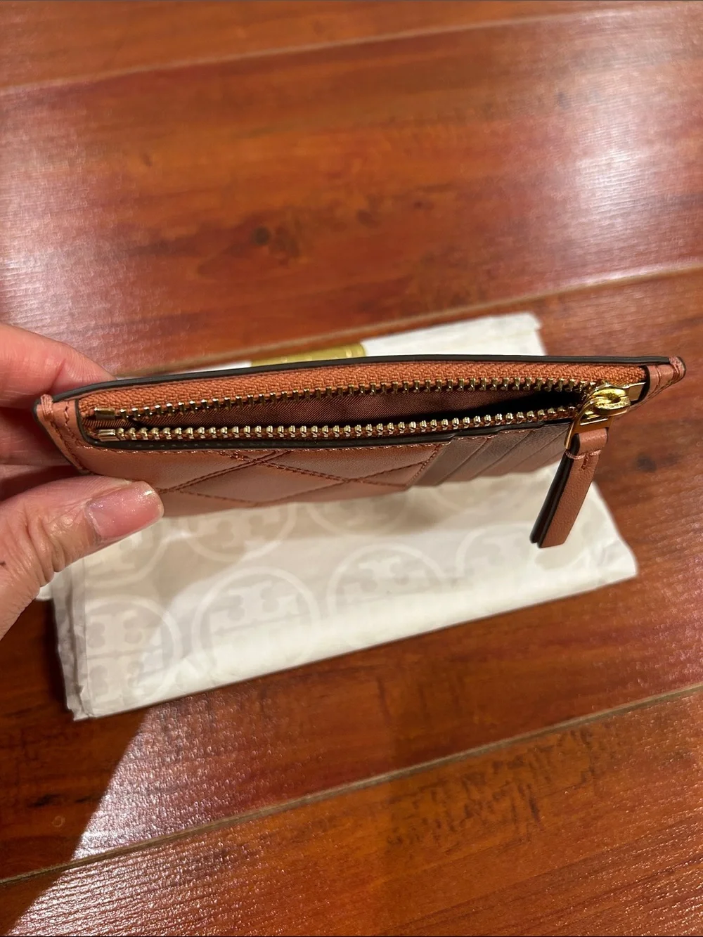 Tory Burch Quilted Card Case Wallet - Rose Tan